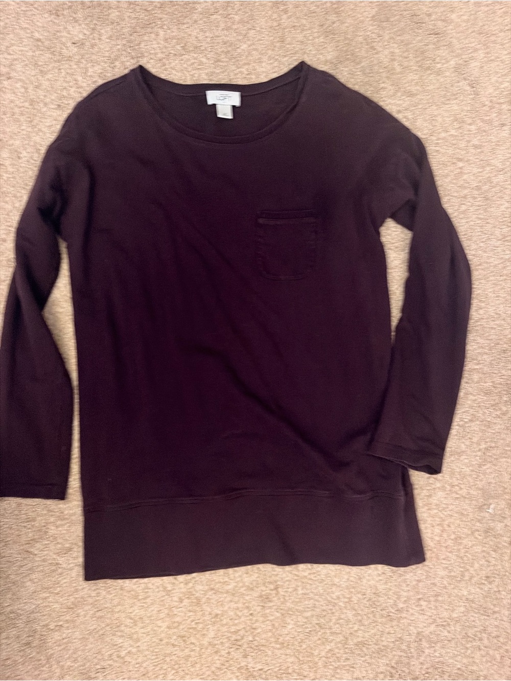 LOFT purple Crewneck Long-Sleeve Sweater with Chest Pocket